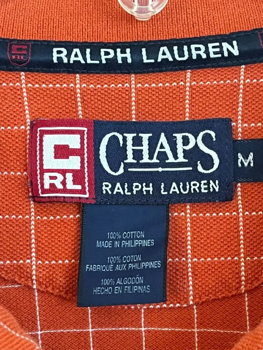 Vintage 90s Chaps Ralph Lauren Golf Shield Polo Shirt Men's M Orange Pattern